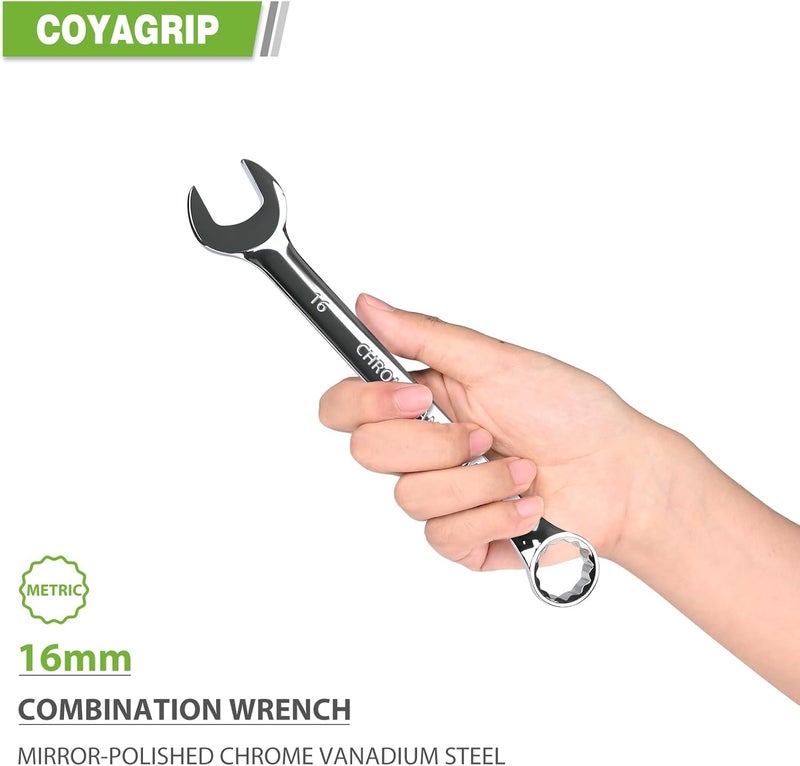 COYAGRIP 16mm Wrench, Industrial Grade Spanner, Combination Wrenches Metric with 12-Point Box End, 15-Degree Offset, 16mm Wrenches Chrome Vanadium Steel Mirror Polished - Image 3